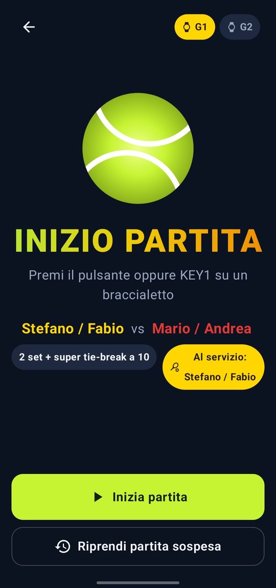 Schermata di inizio partita con i nomi delle squadre e il formato